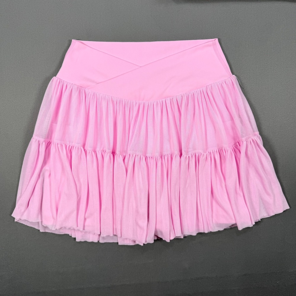 Blogilates Womens S Pink Recycled Polyester Mesh Tiered Skort Tennis Skirt Gym